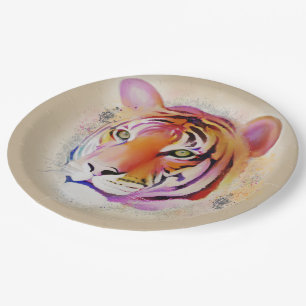Schöne Farben Tiger Wasserfarbe Malerei Pappteller