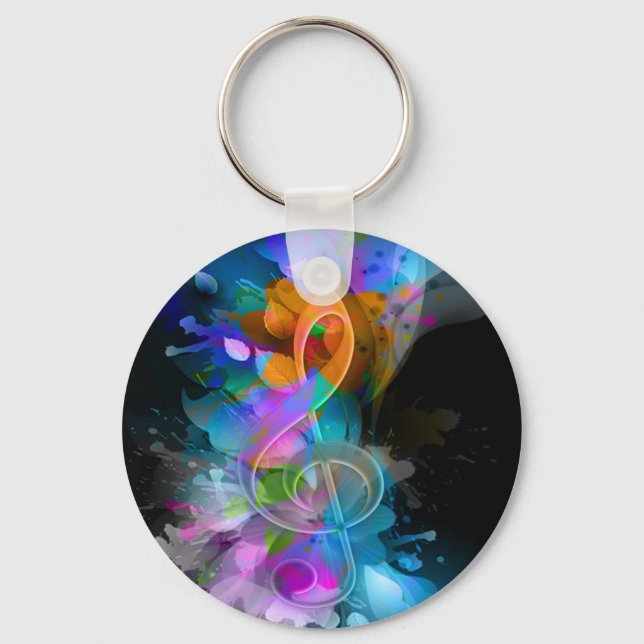 Schöne Farben Treble Clef Blume Blätter Paint Schlüsselanhänger (Vorderseite)