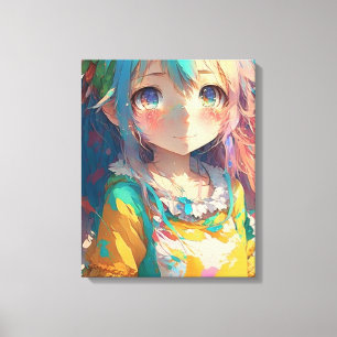 Schöne farbenfrohe Anime Girl Leinwanddruck