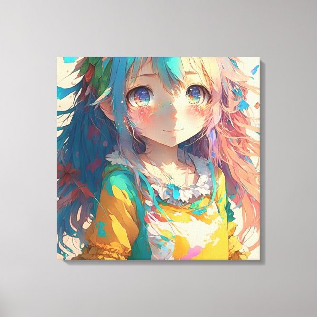 Schöne farbenfrohe Anime Girl Leinwanddruck (Vorderseite)