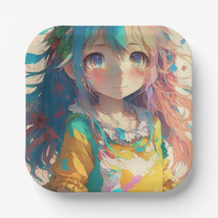 Schöne farbenfrohe Anime Girl Pappteller