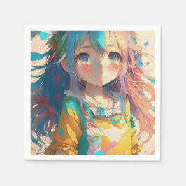 Schöne farbenfrohe Anime Girl Serviette