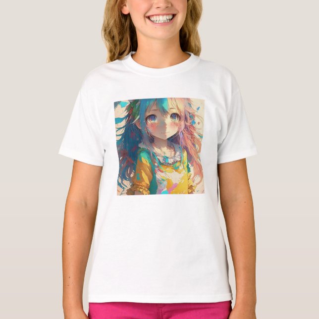 Schöne farbenfrohe Anime Girl T-Shirt (Vorderseite)