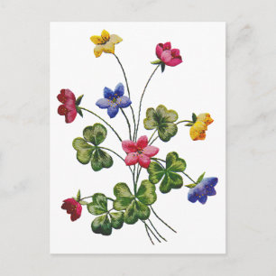 Schöne farbenfrohe bestickte Wald-Sauerklee Postkarte