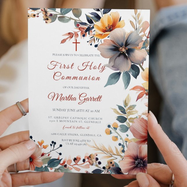 Schöne farbenfrohe Blume Erste Heilige Kommune Einladung (Von Creator hochgeladen)