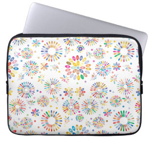 Schöne farbenfrohe Blumen Kreise Muster auf Weiß Laptopschutzhülle