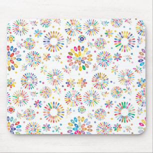 Schöne farbenfrohe Blumen Kreise Muster auf Weiß Mousepad