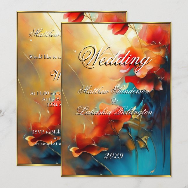 Schöne farbenfrohe Blumen Moderne Hochzeit Einladung (Vorne/Hinten)