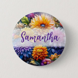 Schöne farbenfrohe digitale AI-Kunstblumen  Button