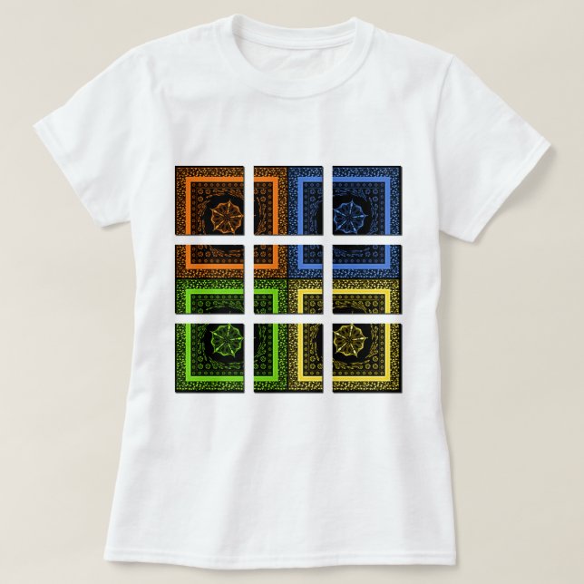 Schöne, farbenfrohe, geometrische Streifen T-Shirt (Design vorne)