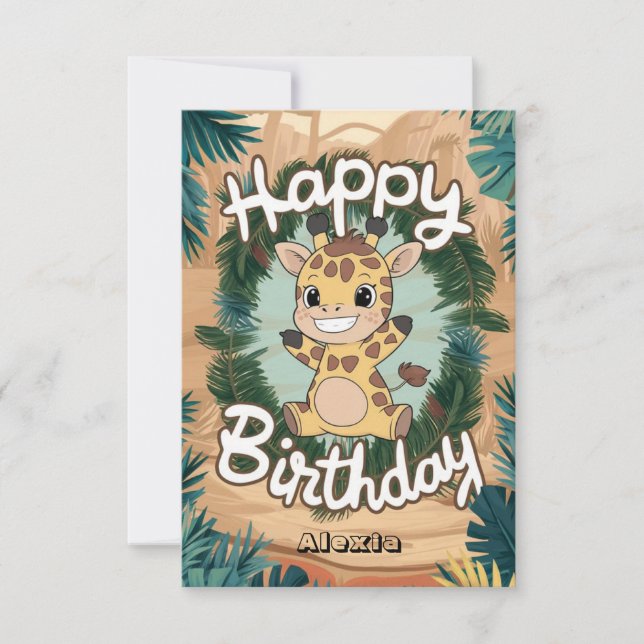 Schöne farbenfrohe Giraffe zum Geburtstag Karte (Vorderseite)