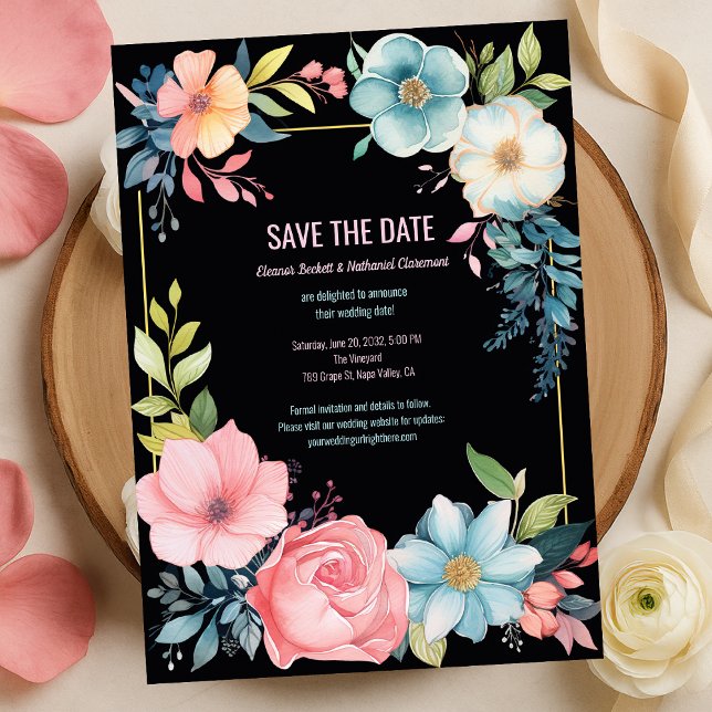Schöne farbenfrohe Hochzeit der Flora Save The Date (Beautiful Colorful Watercolor Floral Wedding Save The Date
)