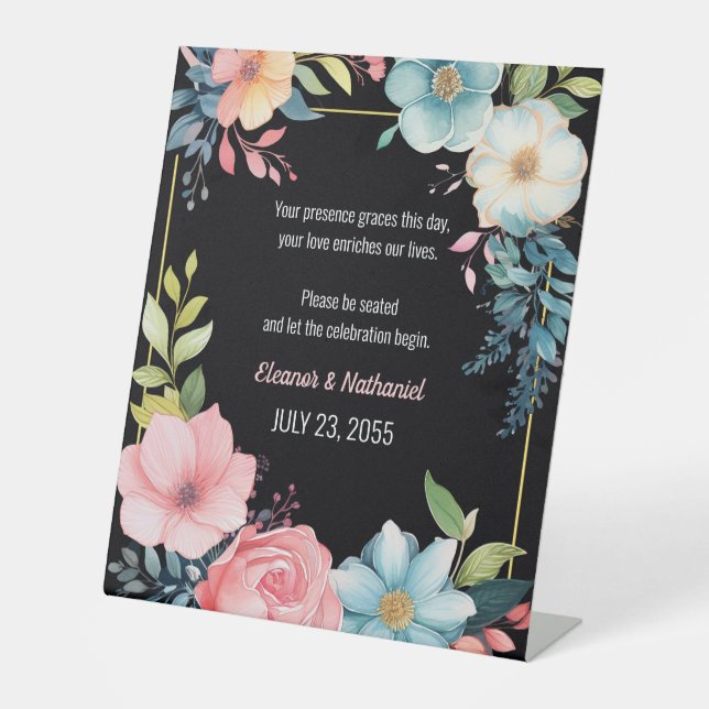 Schöne farbenfrohe Hochzeit der Flora Sockelschild (Vorderseite)