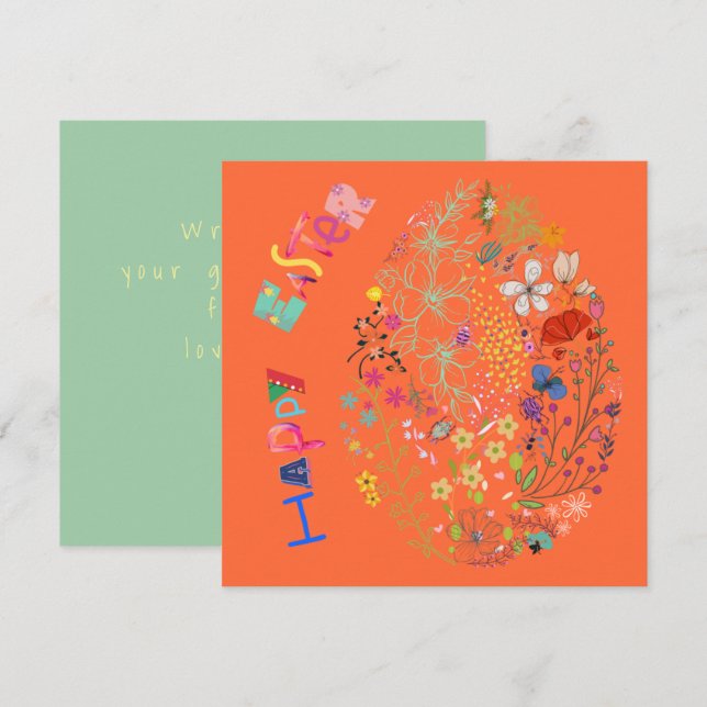 Schöne farbenfrohe Osterkarte für Eierflora (Vorne/Hinten)