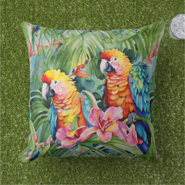 Schöne farbenfrohe Papageien und tropische Blume Kissen