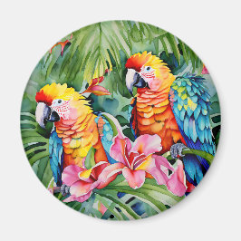Schöne farbenfrohe Papageien und tropische Blume Magnet