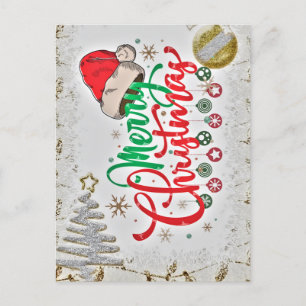 Schöne farbenfrohe rote frohe Weihnachten Neues Ja Postkarte