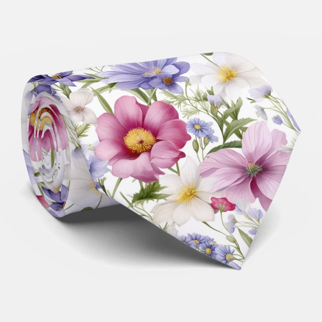 Schöne farbenfrohe Sommerblumen  Krawatte (Gerollt)