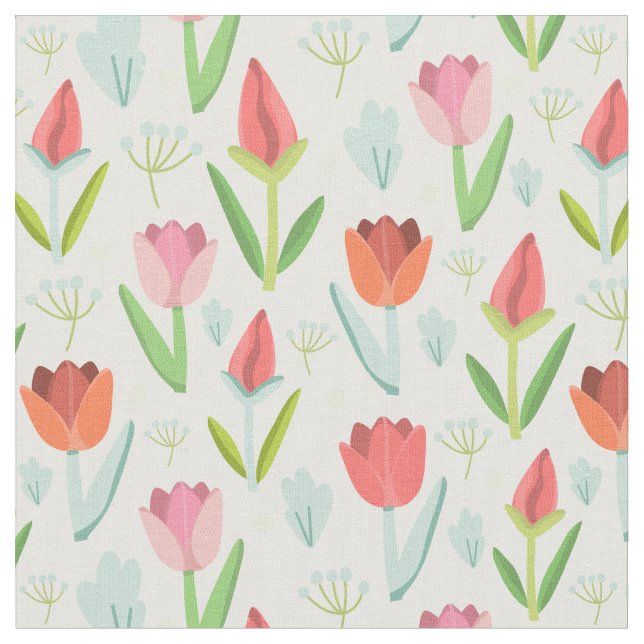 Schöne farbenfrohe Tulips mit Blättern Stoff (Nahaufnahme)