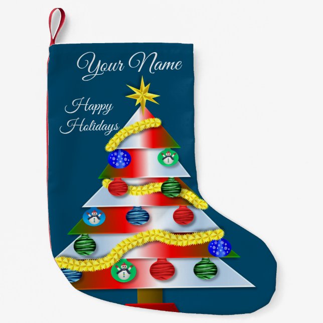 Schöne farbenfrohe Weihnachtsbaum Blau Kleiner Weihnachtsstrumpf (Vorderseite)
