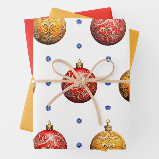 Schöne farbenfrohe Weihnachtsschmuck & Solids Geschenkpapier Set (Beispiel)