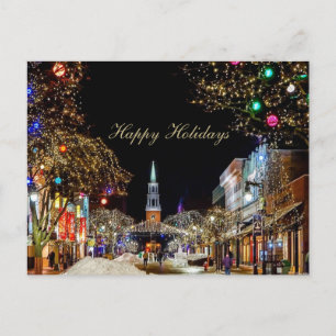 Schöne, farbenfrohe Weihnachtsstadt Nacht Einladungspostkarte