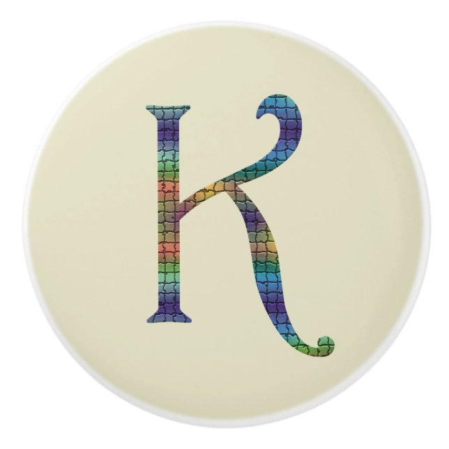 Schöne farbige Tile Letter K Initial Monogram Keramikknauf (Vorderseite)