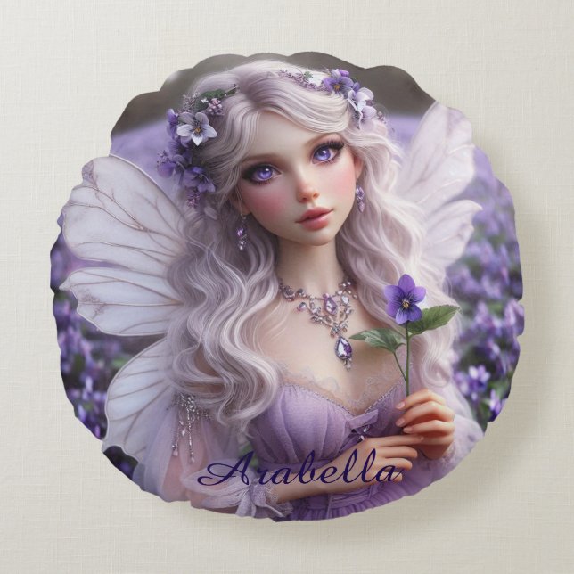 Schöne Februar Fee in Violets Rundes Kissen (Vorderseite)