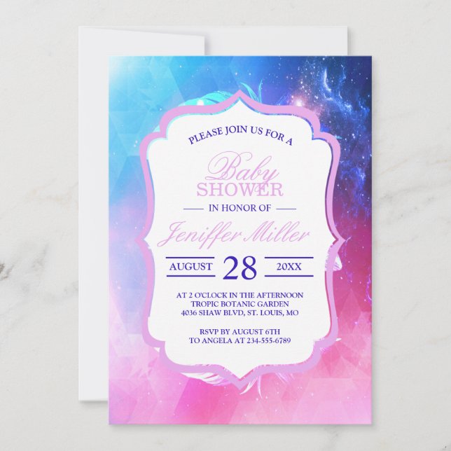 Schöne Federn im Weltraum. Einladung (Vorderseite)