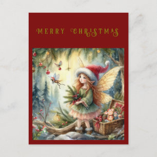 Schöne Fee im Wald Frohe Weihnachten Postkarte