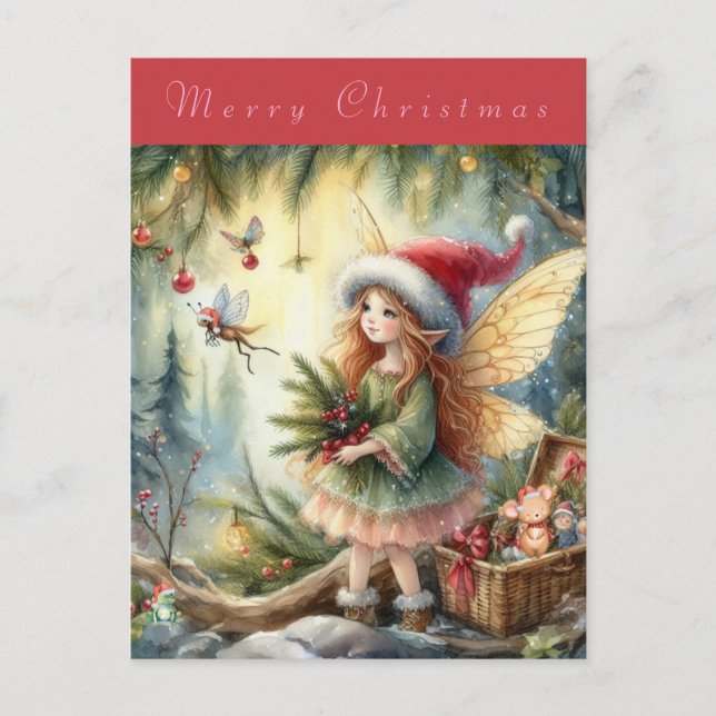 Schöne Fee im Wald Frohe Weihnachten Postkarte (Vorderseite)
