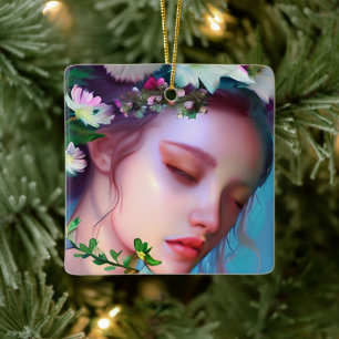 Schöne Feenblumen im Haar Fantasy-Kunst Weihnachte Keramikornament