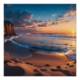 Schöne Felslandschaft am Strand Poster
