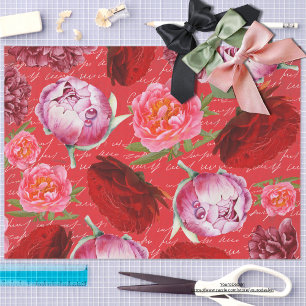 Schöne feminine lebendige Peonies Grunge rot Seidenpapier