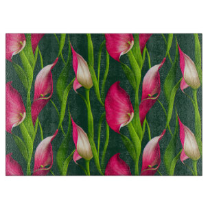 Schöne, fette rosa und grüne Calla-Lilien-Blumen Schneidebrett