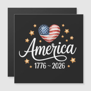 Schöne Flaggenherz 1776-2026 4. Juli 250.  Magnetkarte