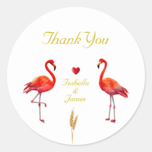 Schöne Flamingos auf goldenem und weißem Danke Runder Aufkleber