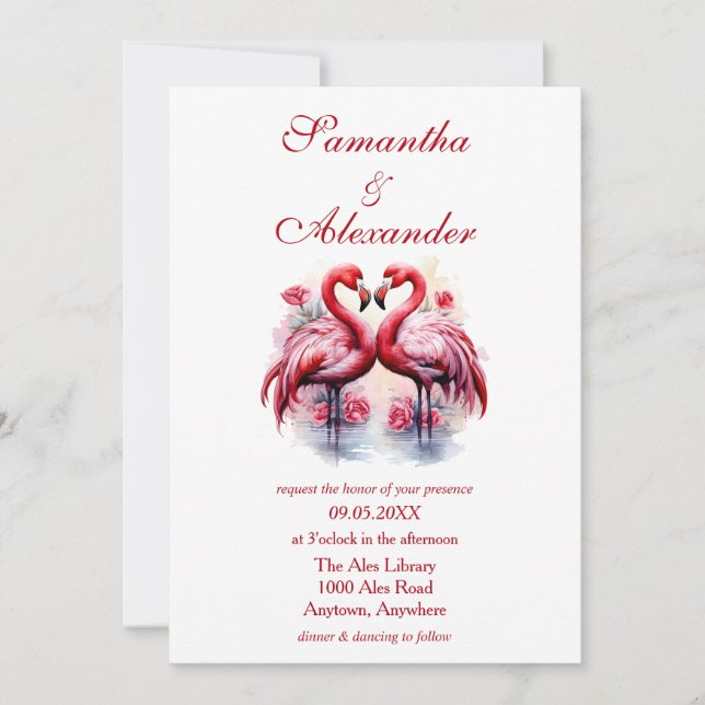 Schöne Flamingos Wedding Einladung (Vorderseite)