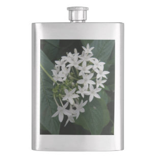 Schöne Flasche mit weißen tropischen Blume Flachmann