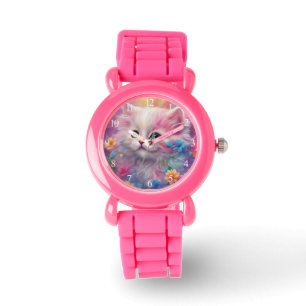 Schöne, flauschig weiße Katze Armbanduhr