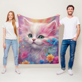 Schöne, flauschig weiße Katze Fleecedecke