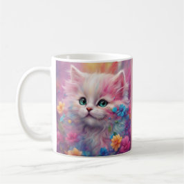 Schöne, flauschig weiße Katze Kaffeetasse