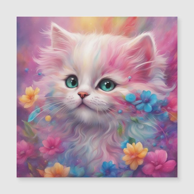 Schöne, flauschig weiße Katze Magnetkarte (Vorderseite)