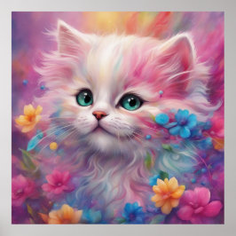 Schöne, flauschig weiße Katze Poster