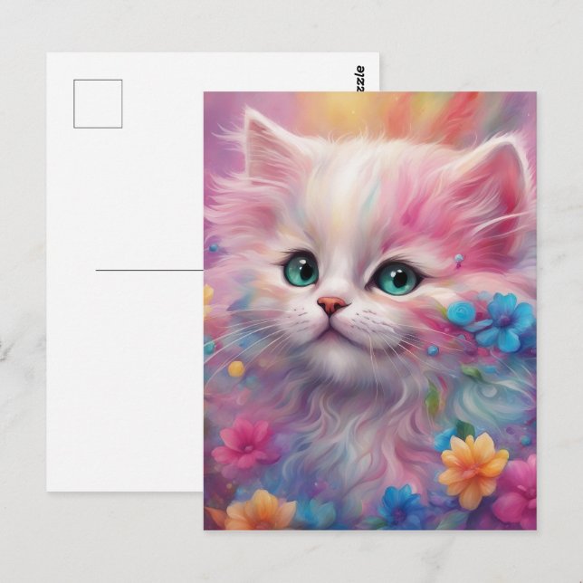 Schöne, flauschig weiße Katze Postkarte (Vorne/Hinten)