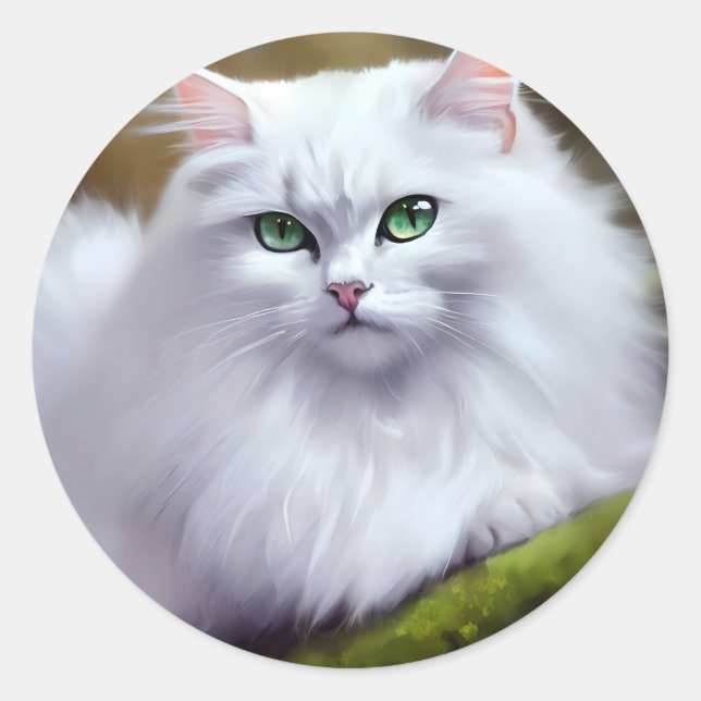 Schöne, flauschige Katzenmalerei Runder Aufkleber (Vorderseite)