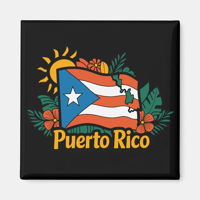 Schöne Flora Puerto Rico Flag Kunstwerk Magnet (Vorne)