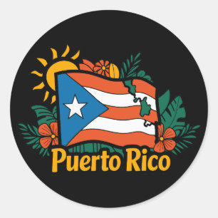 Schöne Flora Puerto Rico Flag Kunstwerk Runder Aufkleber