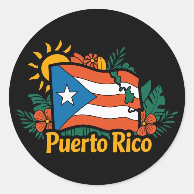 Schöne Flora Puerto Rico Flag Kunstwerk Runder Aufkleber (Vorderseite)