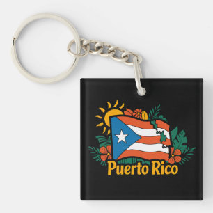 Schöne Flora Puerto Rico Flag Kunstwerk Schlüsselanhänger
